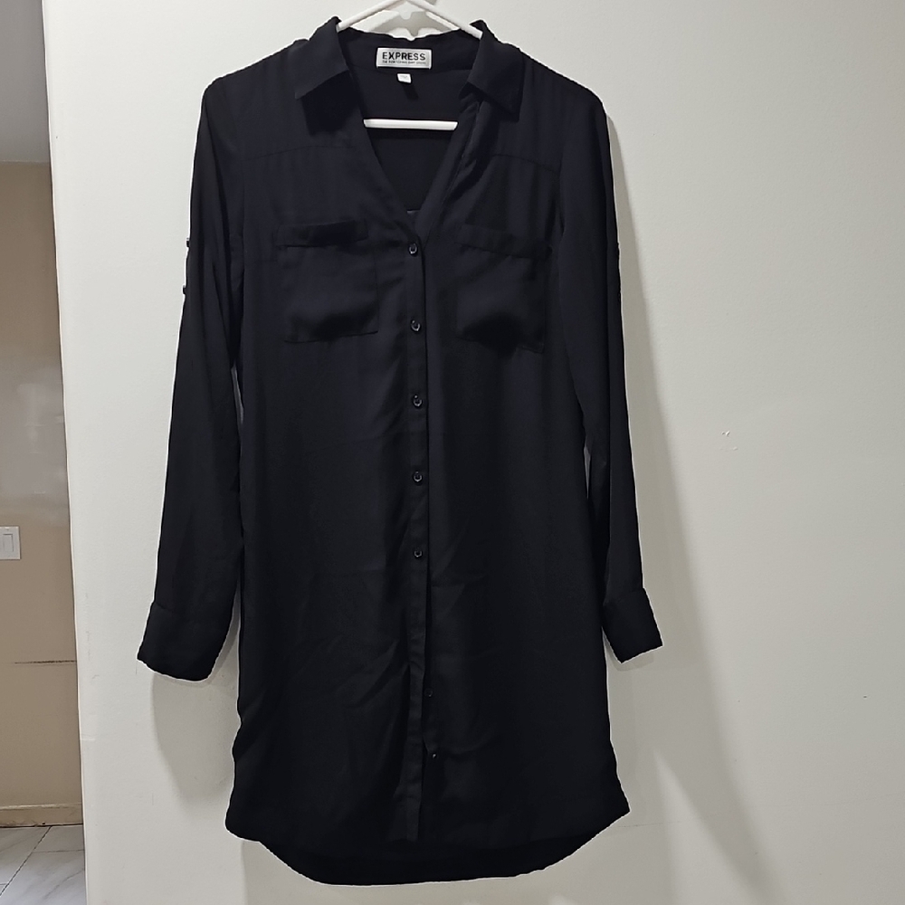 Express The Portofino Shirt Dress Black‎ Long Sleeve Button Up Size XS